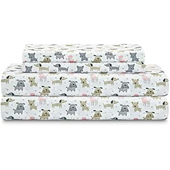 HowPlum Full Microfiber Sheet Set Bedding Puppy Dog Lover Gift Poodle Dachshund Hearts, Pink Grey and Tan