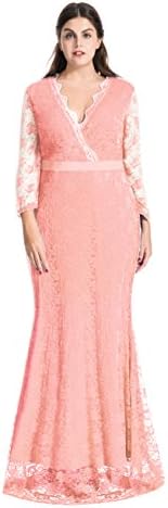 myfeel Women Plus Size Maxi length Sleeves Lace Dress Event Gowns (2X, Pink lotus)