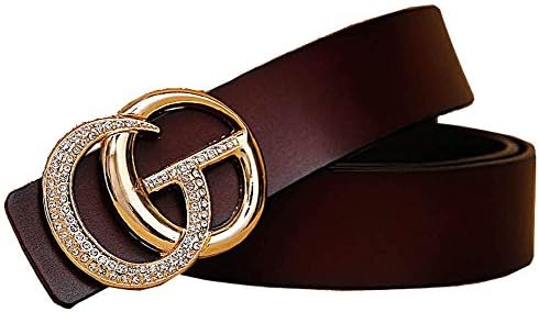 Occident Women Leather Belt Rhinestone Golden Buckle Belt Lady Leisure Strap