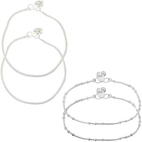 Geode Delight Women's Silver Plated Anklets Pair Set Of 2
