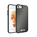 iPhone 7 Case, Bastex Hybrid Slim Fit Black Rubber Silicone Cover Hard Plastic Grey Brushed Metal Design Kickstand Case with Hidden Credit Card Slot for Apple iPhone 7