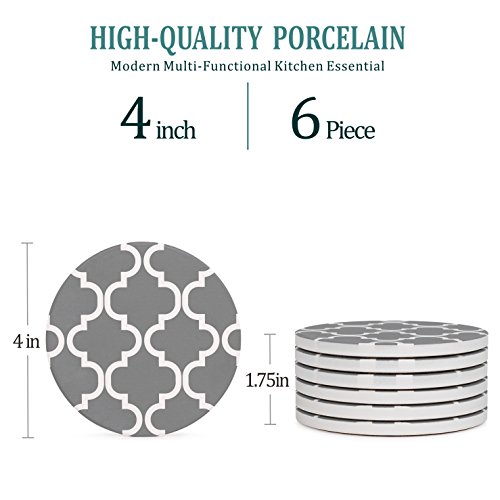 Y YHY Absorbent Stone Coaster Set, Drink Spills Coasters, Set of 6, Grey & White, Geometric Pattern