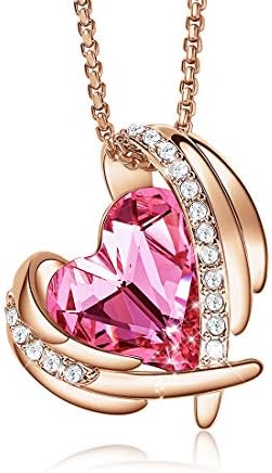 CDE ネックレス レディース アクセサリー クリスタル ペンダント ジュエリー オープンハート形 「ピンクエンジェル 守護天使のデザイン」18kローズゴールドメッキ 鎖骨チェーン 可愛い 女性 彼女 妻 クリスマス プレゼント 誕生日 調節可能 ギフトBOX付き