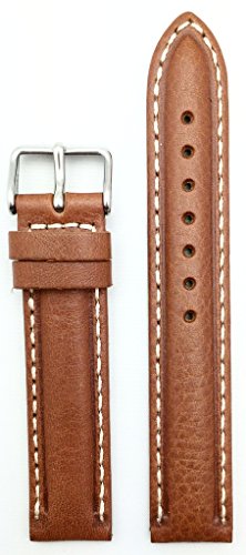 18mm Honey Brown Genuine Leather Watch Band | Center Padded Replacement Wrist Strap with Creamy White Colored Stitching That Brings New Life to Any Watch (Mens Standard Length)