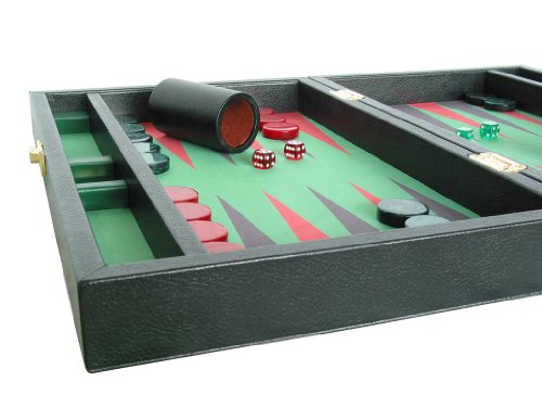 Zaza & Sacci Backgammon Board Set - (16" Leather/Microfiber Case) - Black