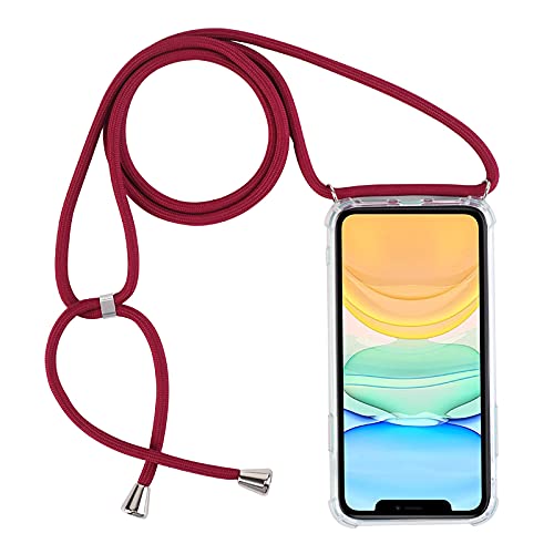 PuYu Zhe Compatible With iPhone 13 Mini Case,Clear Transparent TPU Silicone Shell,Crossbody Slim Stylish Shockproof Cover,Adjustable Neck Cord Lanyard-Jujube Red