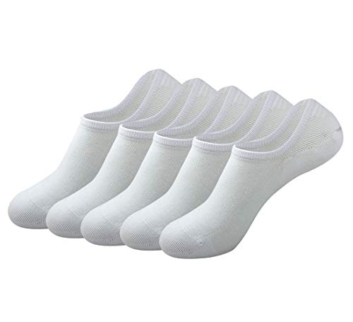 La Dearchuu Mens Cotton no Show Socks Low Cut Invisible Ankle Socks with non slip grip Mens Shoe Liner Socks, UK Shoe, White, UK shoe 8-10