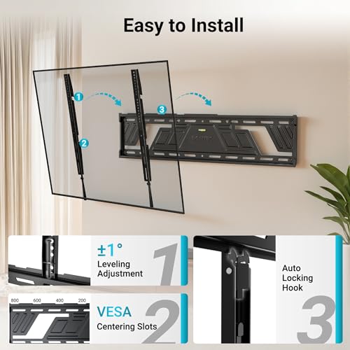 BONTEC Support Mural TV Fixe pour Téléviseurs 43 à 100 Pouces, Ultra Fin 23 mm, Charge Maximale 100 kg, VESA Max 800x600 mm, Fixation Murale Ultra Plate, Plaque Monobloc, Verrouillage Auto Sécurisé