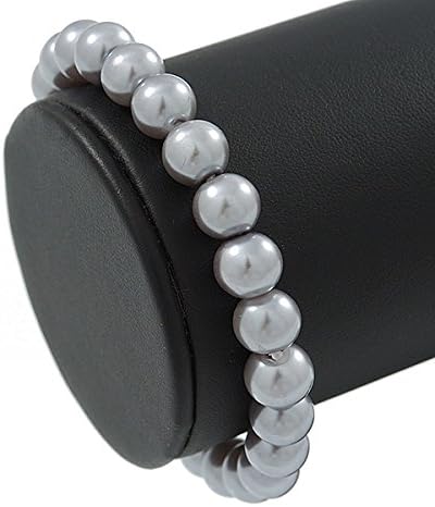 Avalaya 8mm Grey Pearl Style Single Strand Bead Flex Bracelet - 18cm L - Image 5