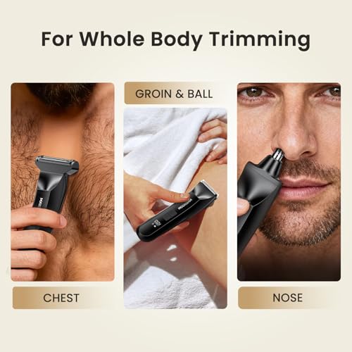 MAXGROOM Manscape 3-In1 Body & Pubic Hair Trimmer for Men, IPX7 Waterproof Ball & Groin Shaver with LED Light, Electric Razor with Travel Pouch & USB Rechargeable