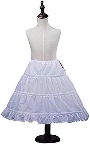 Sunny zeyu Girls' Petticoat Half Slip 3 Hoop Flower Girl Crinoline Petticoat Skirt, White, One Size P21