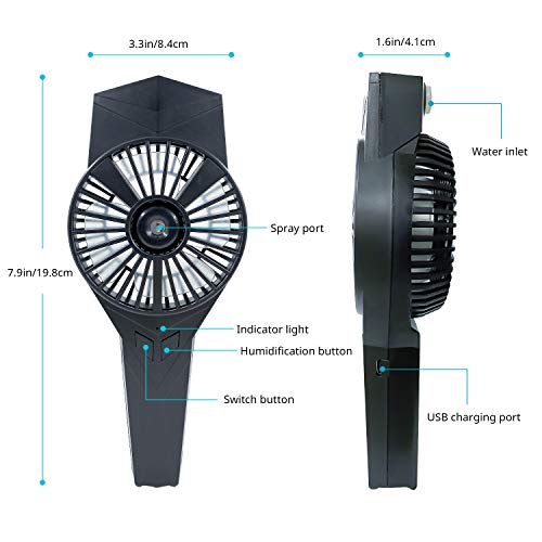 PHYLES Ventilateur Portable USB Rechargeable Mini Ventilateur de Poche d’Atomisation Portatif Ventilateur pour Voyage, Bureau, Extérieur, etc