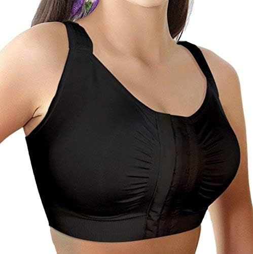 RecoBra - Recovery Bra - Post Surgical Bra - Front Fastening Post Surgical Bra (Black, Large)