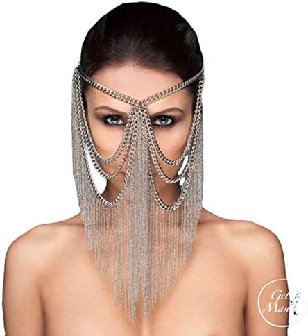 HJG Mardi Gras mask for women and Fringe Masquerade Mask, Belly Dance Costume Headwear,Sexy Veil Mask for Nightclub