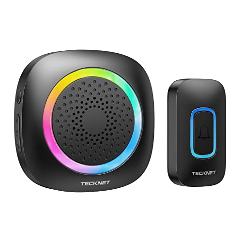 TECKNET Wireless Doorbell Outdoor Waterproof, 400M Range RGB Wireless Doorbell IP66, 5 Volume Levels (0-110dB) and 60 Melodies for Home/Hotel/Office/Emergency, etc