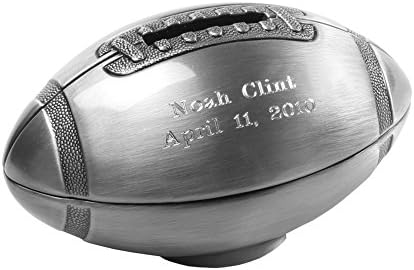 Creative Gifts International Personalized Football Anti-Tarnish Brushed Nickel Piggy Bank