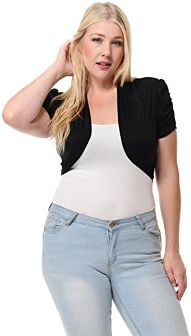 Clinamen Clothing Women Plus Size Solid Bolero Cardigan(Z2604) (1X, Black)