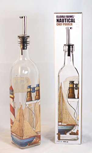 Ellora Farms | Atlas Chef Pourer | Oil & Vinegar dispenser | Lighthouse Painted | Suitable for Oil, Vinegar, Salad dressings | Capacity 16 fl oz.