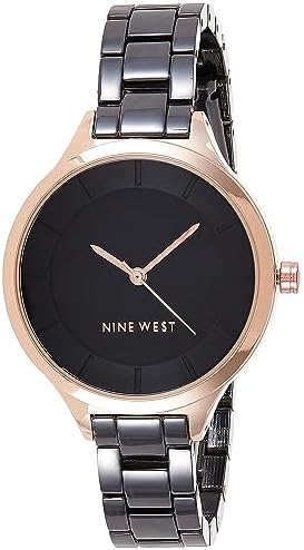 Nine West Womens Grey And Rose Gold Analog Quartz Floral Dial Smooth Strap Watch Amazon.com: Nine West Dress Watch (Model: NW/2044FLBK  main image 3