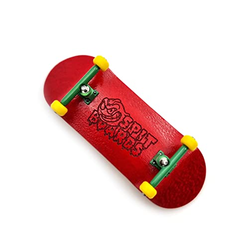 Deck: red, trucks: green, wheels: yellow