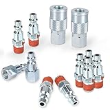 PowRyte Works 12-Piece Air Coupler and Plug Kit, 1/4-Inch NPT, Industrial Type D, Air Quick Connect, Air Hose Fittings, Air Compressor Accessories