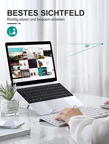 Glangeh Laptop Ständer Höhenverstellbar, Tragbar Faltbar Laptop Stand, Aluminium Laptopständer mit Belüftung, Kompatibel mit MacBook Air/Pro, Samsung, Surface, Dell, Acer, Lenovo and Tablets