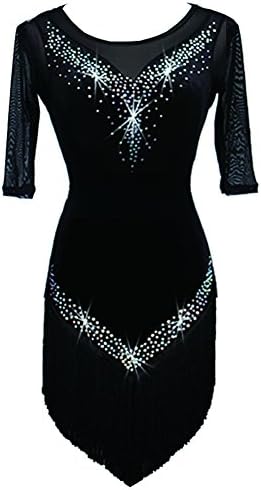 NAKOKOU Women's Sleeveless Rhinestone Embellished Fringe Flapper Latin Dance Dress