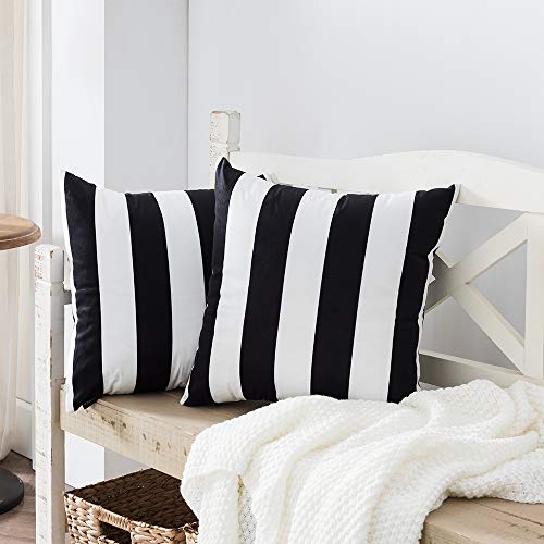 Nestinco Set of 2 Striped Pillow Covers Black and White Square