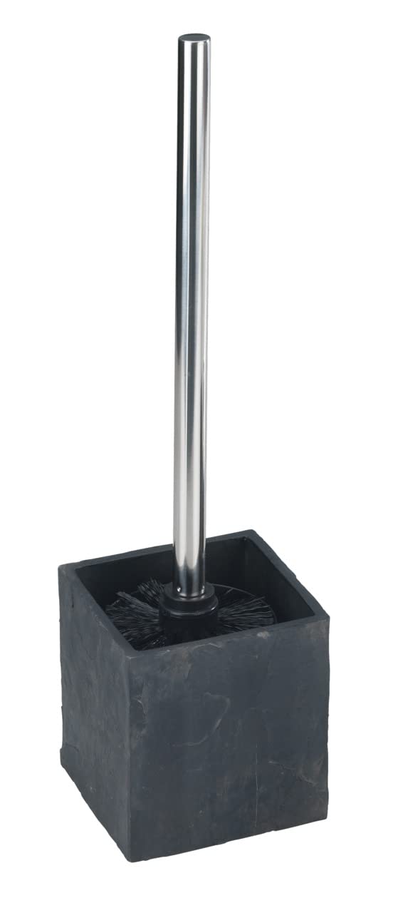 Wenko 17923100 WC brush set Slate Rock stonelook, Plastic Polyresin, 10.2 x 38 x 10.2 cm, Grey Anthracite