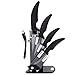 HULLR 6 Piece Black Ceramic Blade Kitchen Knife Set with Acrylic Stand - Mirror Finish