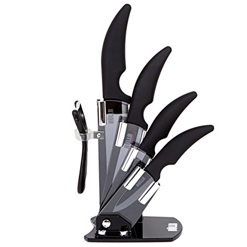 Hullr 6 piece black ceramic blade kitchen knife set wit…