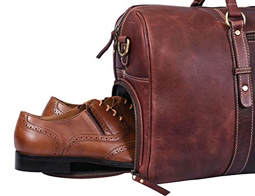 Leather Travel Duffle Bag | Gym Sports Bag Airplane Luggage Carry-On Bag | Gift for Father's Day By Aaron Leather (Chestnut)