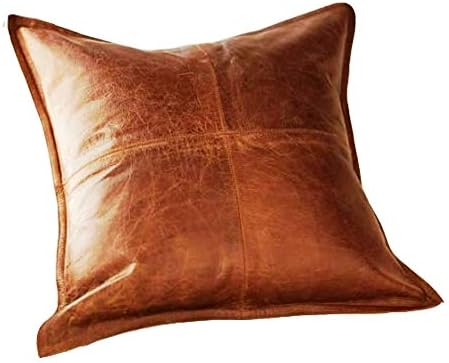 Leather Planet 100% Lambskin Leather Throw Pillow Cushion Cover - Sofa Cushion Case - Decorative Throw Cover for Indoor and Outdoor - Box Brown - 16 x 16 Inches - Pack of 1