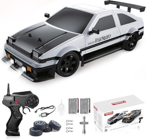 Remote Control Car RC Drift Car 1/16 Scale 4WD 18KM/H High Speed RC Car 2.4GHz with LED Lights Spray Racing Toy Car for Adults Boys Girls Kids Birthday 2Pcs Rechargeable Batteries (White)