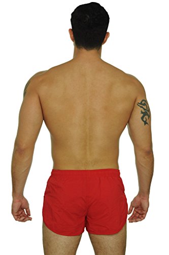 Men's Basic Running Shorts Swimwear Trunks By UZZI: RED (Small)