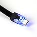 6.5 ft LED Light Up Braided Fabric Flat Micro USB Cable - Extra Long 2 Meter Charging and Data Sync Cord: Flat Tangle Free Ribbon Style Knit, Blue LED Lighted Head for Smartphones and Tablets