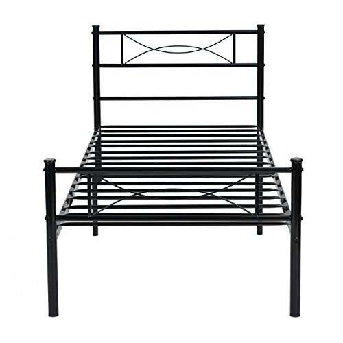 UPC 702658126391, Bowknot Sturdy Metal Bed Frame Two Headboards 6 Legs Mattress Foundation Black Platform (Single)