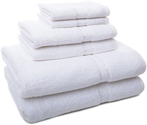 Palmetto 6 piece Towel Set, White (Cotton, Border)