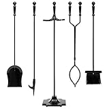 Best Choice Products 5-Piece Rustic Indoor Outdoor Fireplace Hearth Wrought Iron Fire Wood Tool Set, Black