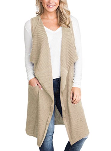 LOSRLY Womens Sleeveless Open Front Knitted Cardigan Long Sweater Vest Outwear with PocketsL 12 14