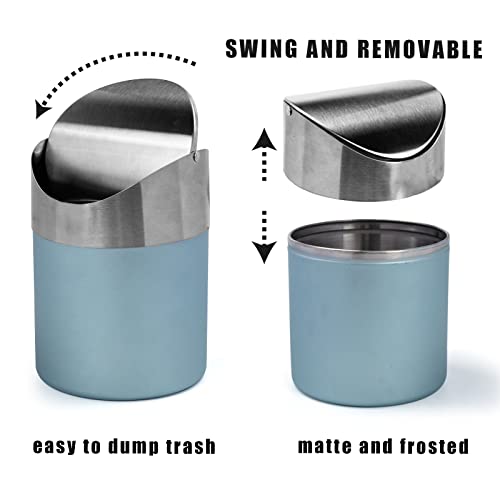 LOVEINUSA Countertop Trash Can with Swing Lid, 1.5L Mini Table Trash Can Brushed Stainless Steel Garbage Bin Light Blue for Office Bar Kitchen Bathroom