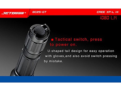 Jetbeam BC25GT Rechargeable CREE XP-L HI LED Flashlight -1080 Lumens w/ Exclusive Jetbeam Keychain Light