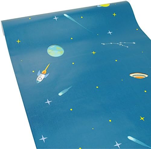MyFun Kids Wall Decals Planets in the Space Pattern with Dark Blue Sky film Wallpaper For Children Bedroom Playroom (Outer Space)