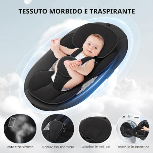 Ixdregan Electric Baby Bouncer – App and Remote Control Electric Baby Rocking Chair with 3 Timers, 5 Swing Speed, 10 Music, Baby Bouncer, Bluetooth Soft Padded Baby (App Black)