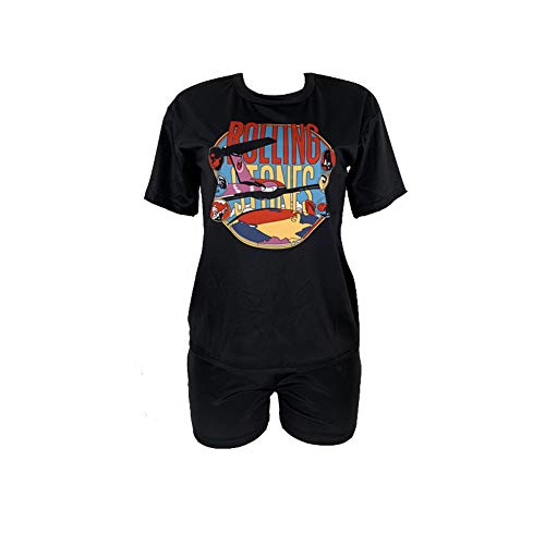 Ptorlio Women 2 Piece Casual Outfit Short Sleeve Cartoon Print T-Shirts Bodycon Shorts Set Jumpsuit Rompers