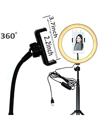 Anillo de luz LED de 8.0 in con trípode para YouTube Video y Live Stream Maquillaje, mini luz de cámara LED con soporte para teléfono celular escritorio 2000 K ~ 6500 K lámpara con 3 modos de luz y 11 nivel de brillo
