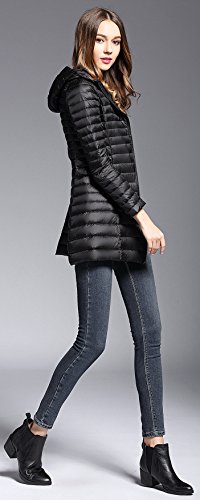 Elezay Women's Winter Light Weight Down Jacket Hooded Coat Black M