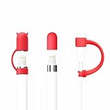 [3-Pack] FRTMA for Apple Pencil Cap / Apple Pencil Horn Cap Holder / Lightning Cable Adapter Tether for iPad Pro Pencil, Red