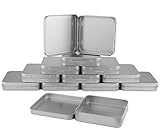 Square Metal Hinged Tins (12-Pack); 3.5 x 3.5 x .75 Inches, Silver Boxes for Mints, Candies, Favors, Game Pieces, Geocaching & More