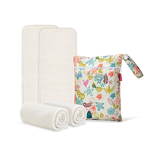 Damero 5Layer Bamboo Reusable Diapers Baby Inserts, 4PCS Cloth Diaper